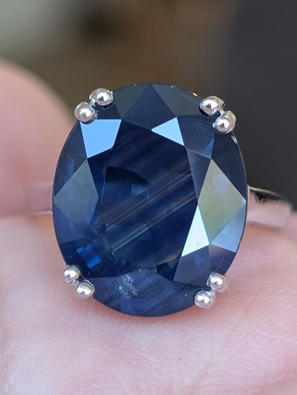 10K White Gold Oval Cut Blue Sapphire Solitaire Ring